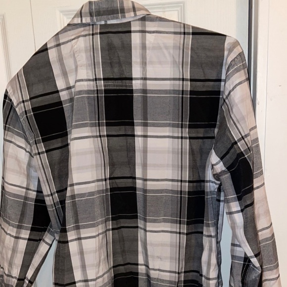 MOTOGEAR Plaid Buttoned Down Long Sleeve Shirt, Grey/White/Black, Size 16 - Picture 5 of 6